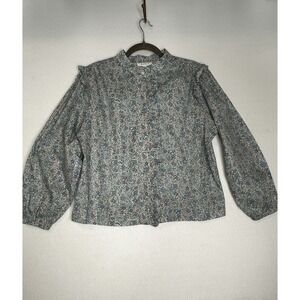 MABLE Floral Print Ruffled Neck Long Sleeve Peasant Blouse Top L